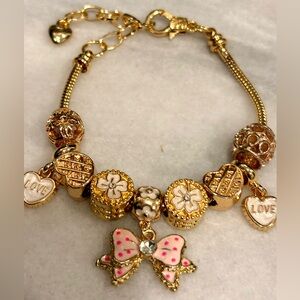 Gold and Pink Charm Bracelet